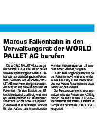 „Marcus Falkenhahn - in den Verwaltungsrat der WORLD PALLET AG berufen“